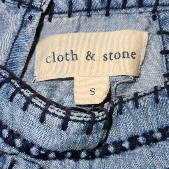 Anthropologie Dress Size S Blue Chambray Halter Embroidered Sleeveless Trapeze - Picture 6 of 9